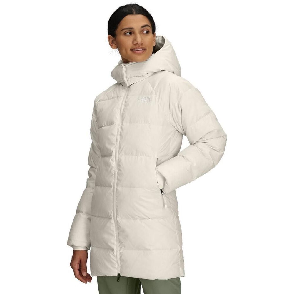THE NORTH FACE WOMEN'S HYDRENALITE CITY LONG DOWN HOODED PARKA WHITE DUNE SMALL